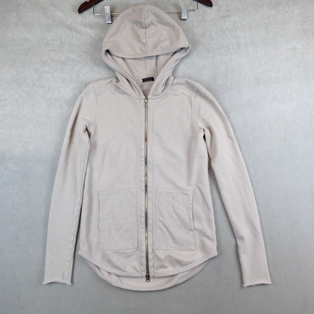 ATM Anthony Thomas Melillo Womens Beige Cotton Raw Hem Zip Up Hoodie Sz XS